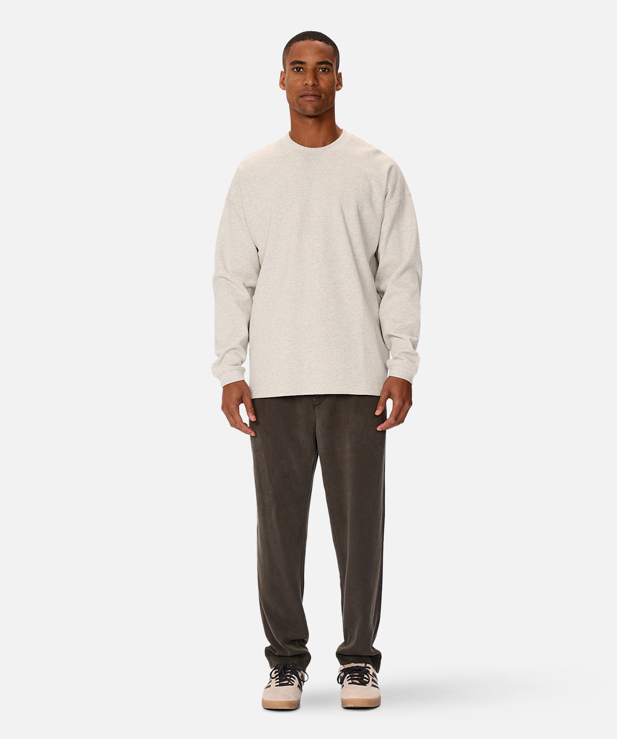 The Bridgeport Waffle Long Sleeve Tee - Oat Melange