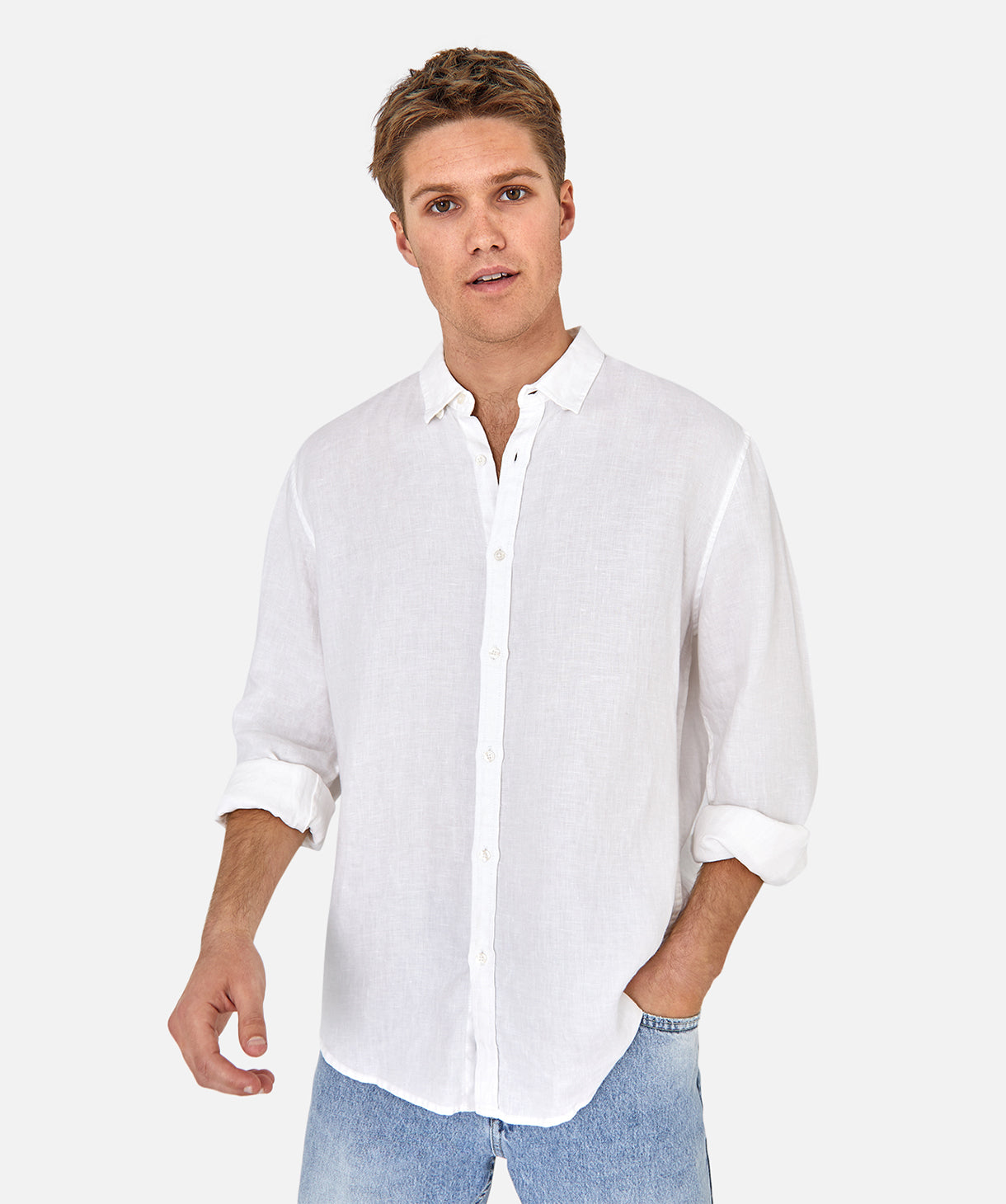 The Trinidad Linen Blend Long Sleeve Shirt - White
