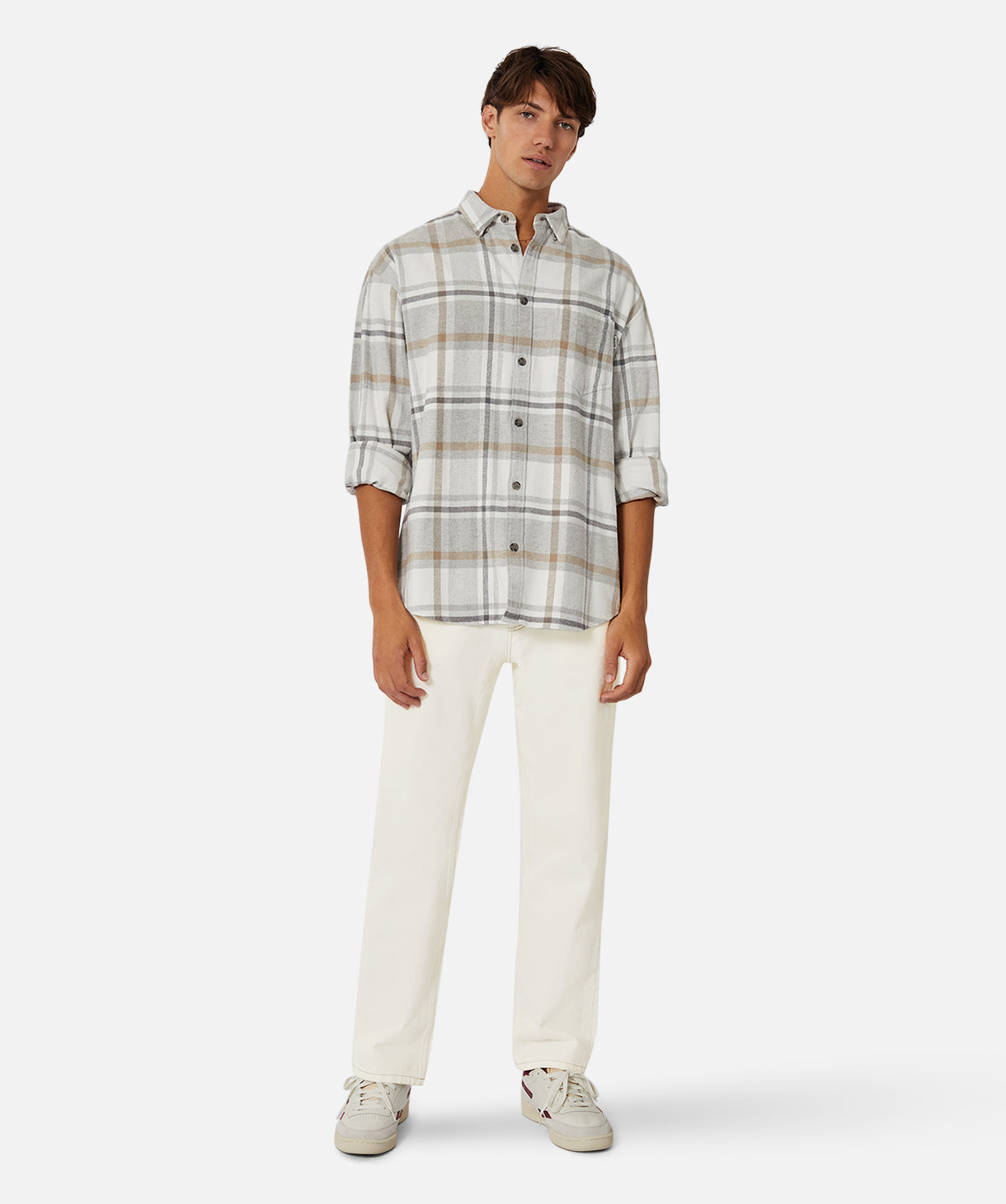 The Carver Long Sleeve Shirt - Grey / Brown