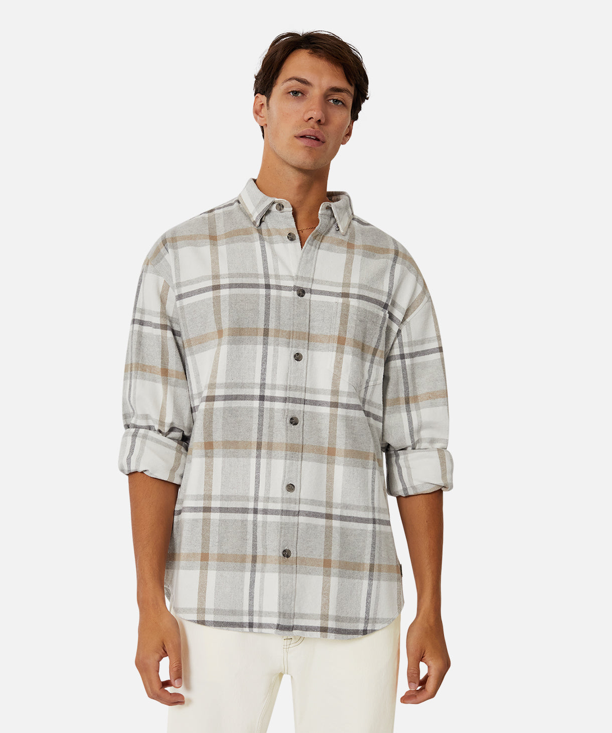 The Carver Long Sleeve Shirt - Grey / Brown