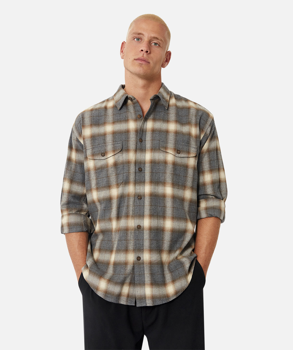 The Woburn Long Sleeve Shirt - Grey Combo