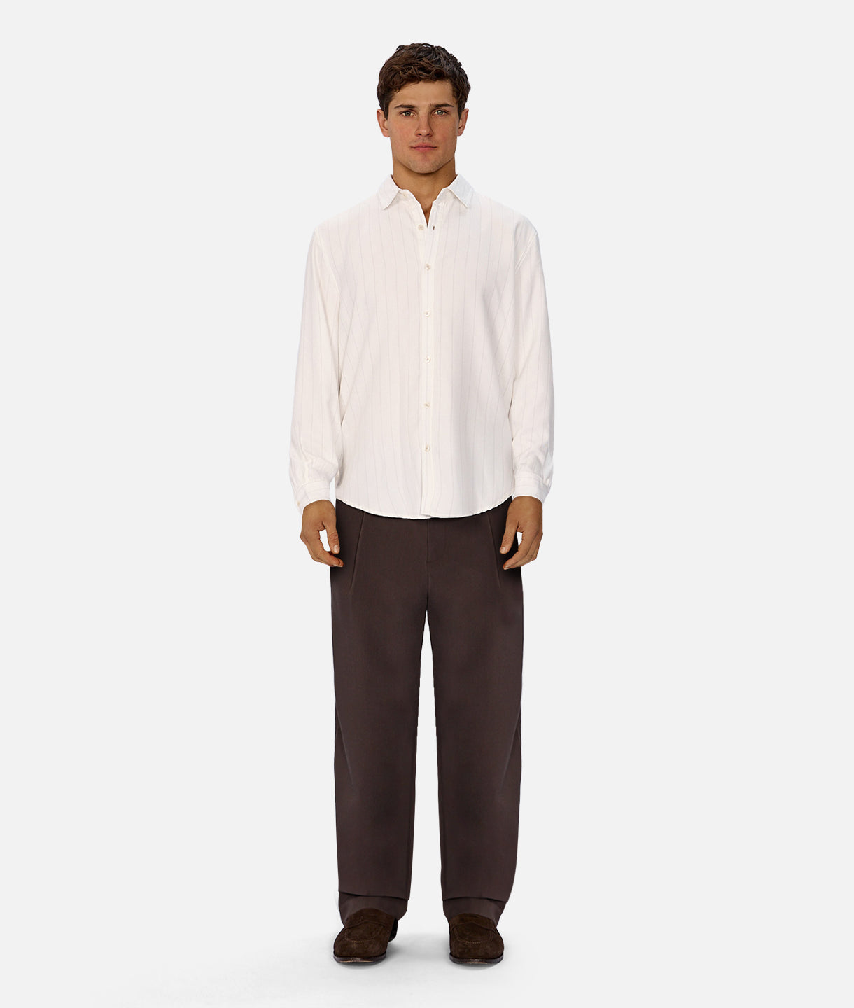 The Chaumont Long Sleeve Shirt - Off White/Grey