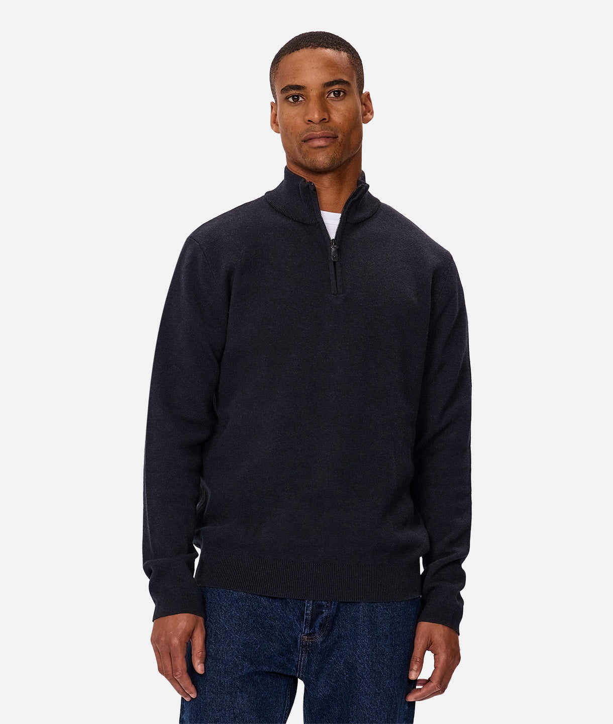 The Lakewood Zip Neck Knit - Dark Navy Melange – Industrie AU