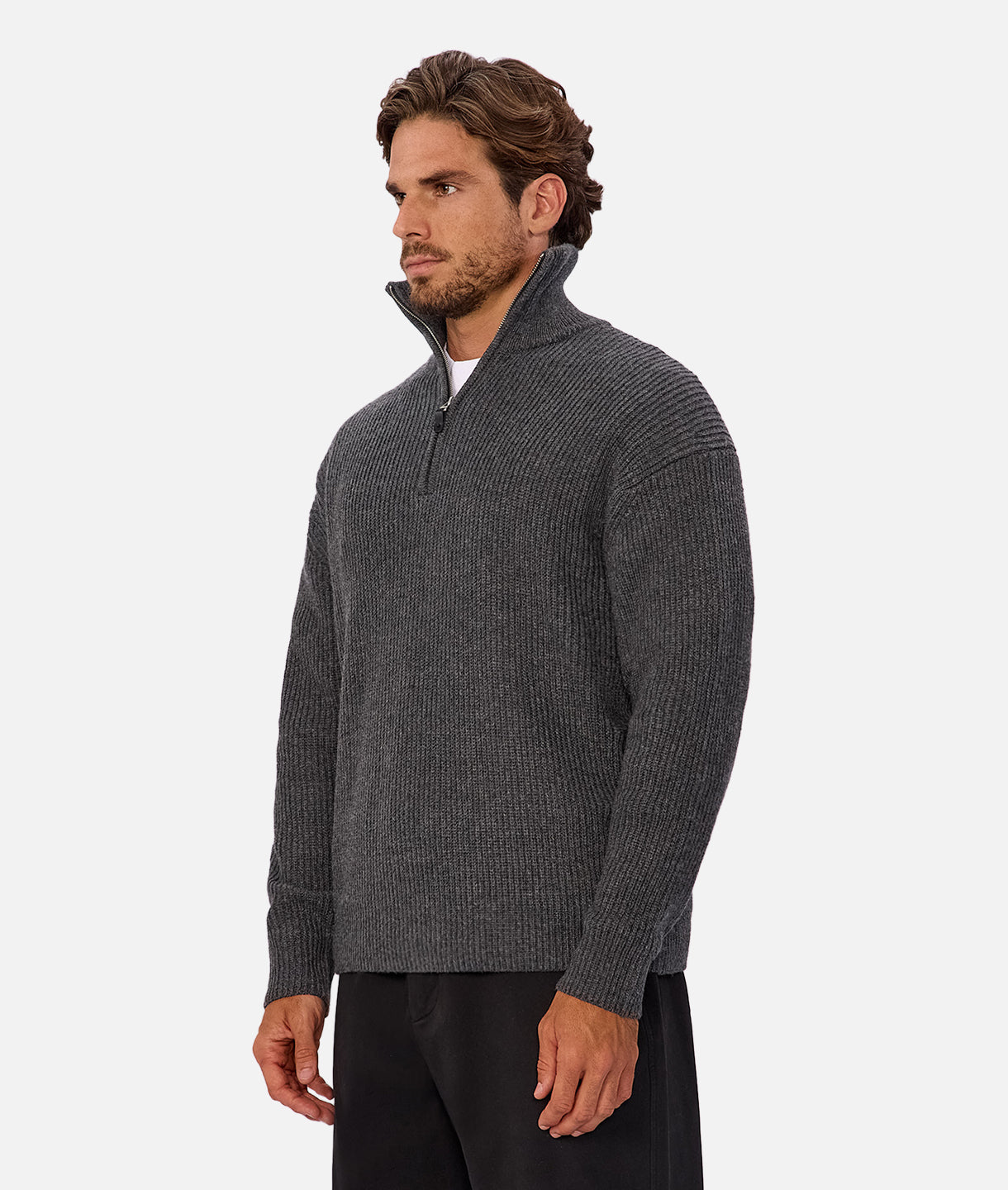 The Montreal Zip Neck Knit - Charcoal