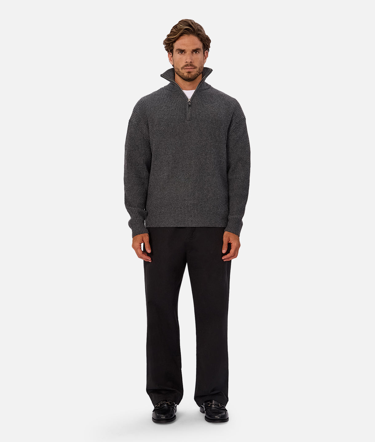 The Montreal Zip Neck Knit - Charcoal