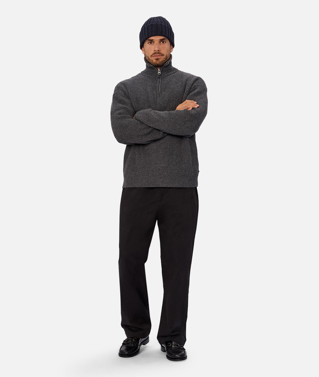 The Montreal Zip Neck Knit - Charcoal