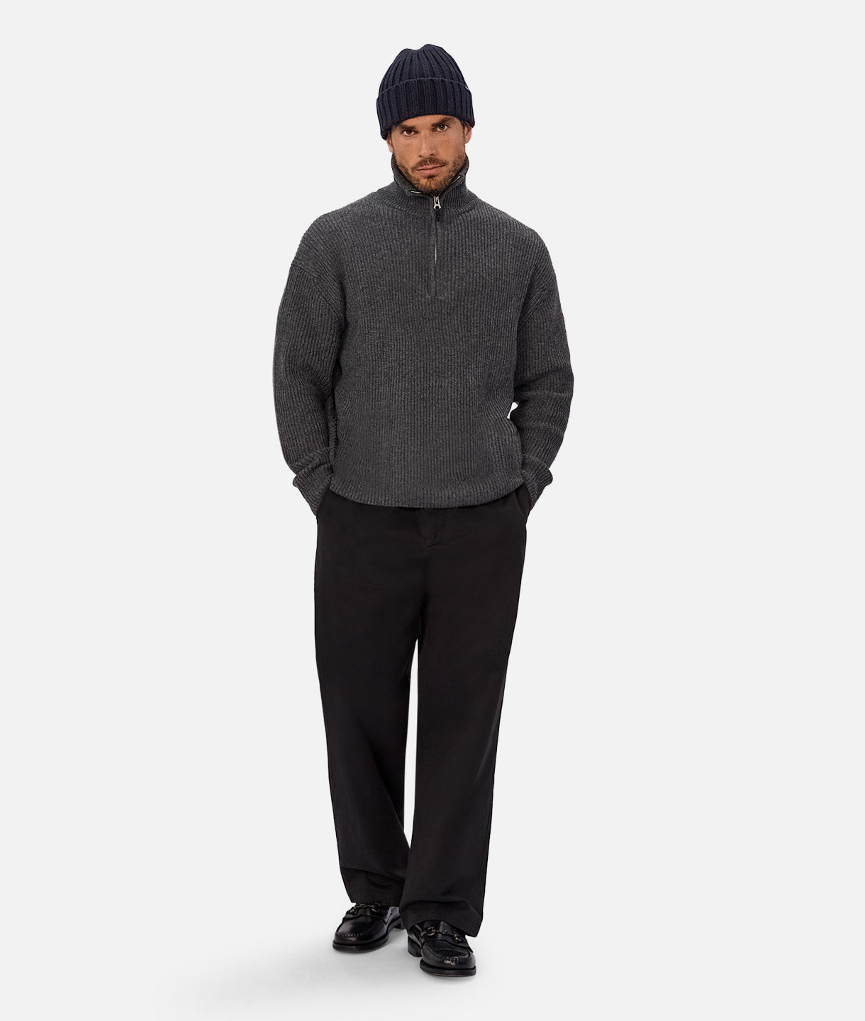 The Montreal Zip Neck Knit - Charcoal