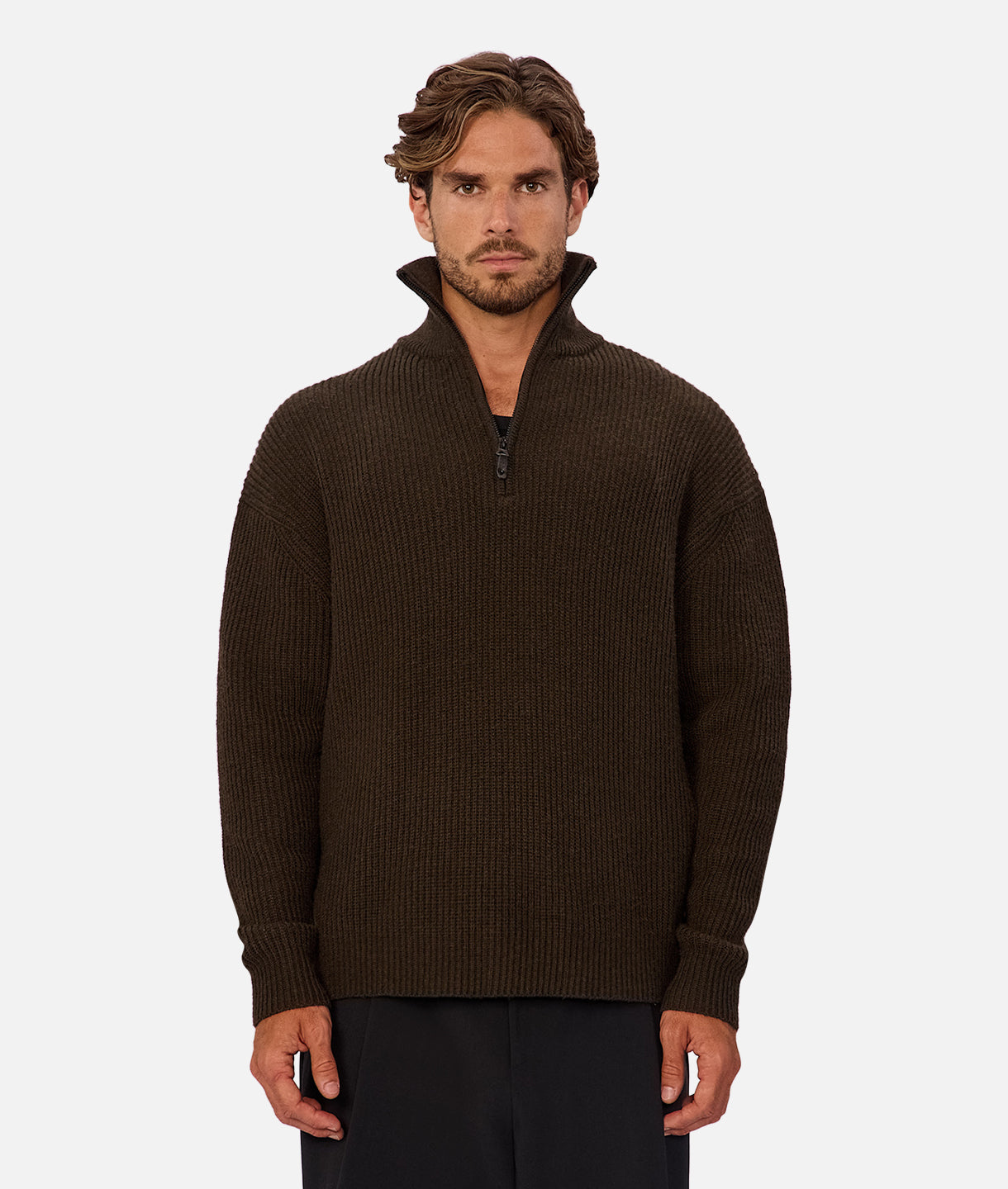 The Montreal Zip Neck Knit - Dark Military