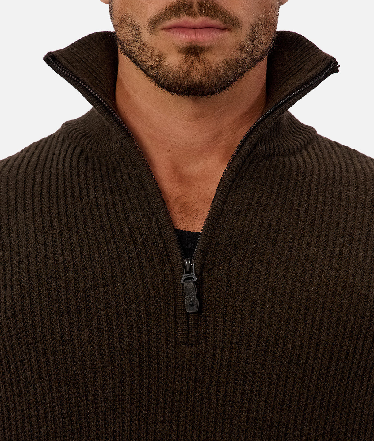 The Montreal Zip Neck Knit - Dark Military