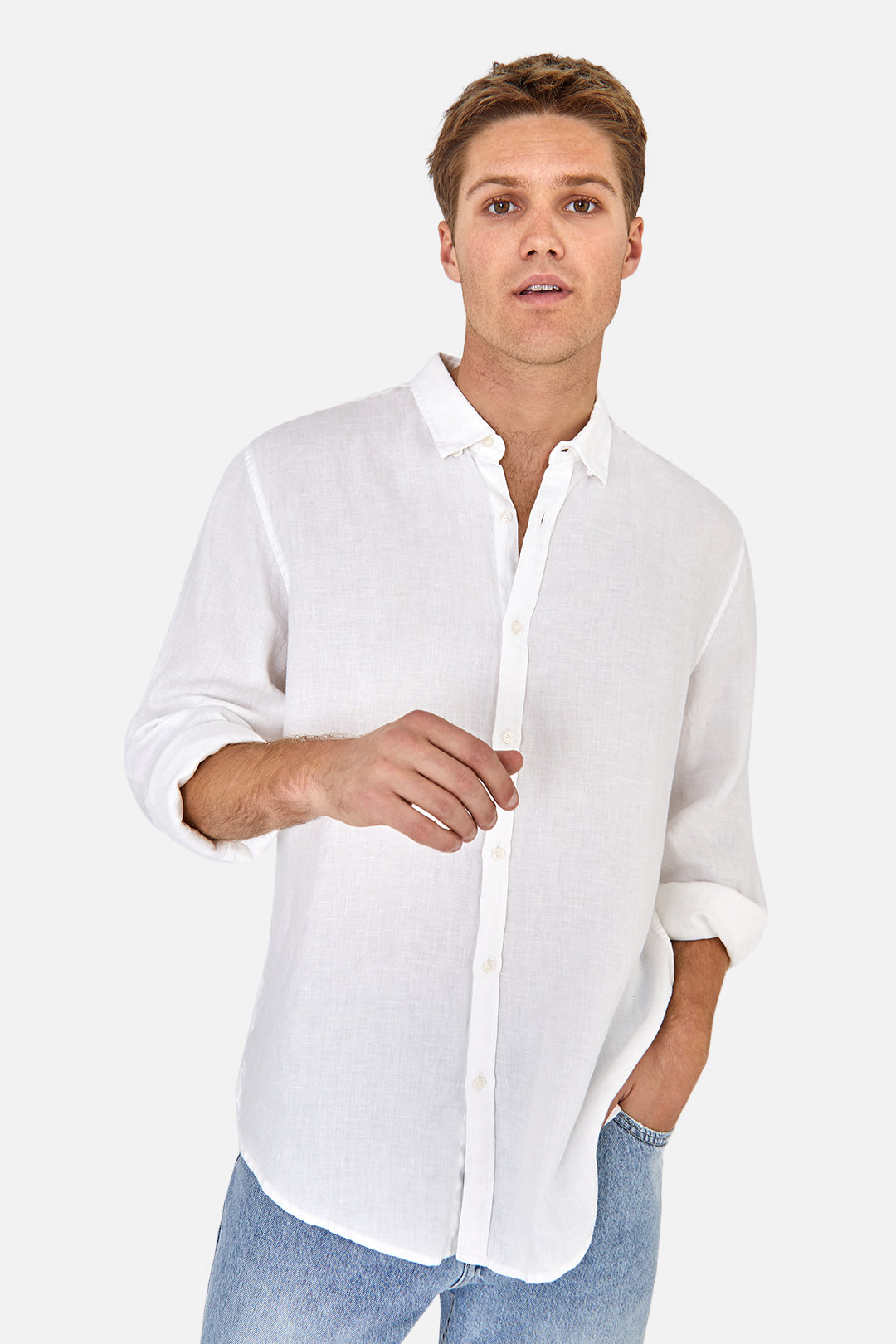 The Trinidad Linen Blend Long Sleeve Shirt - White