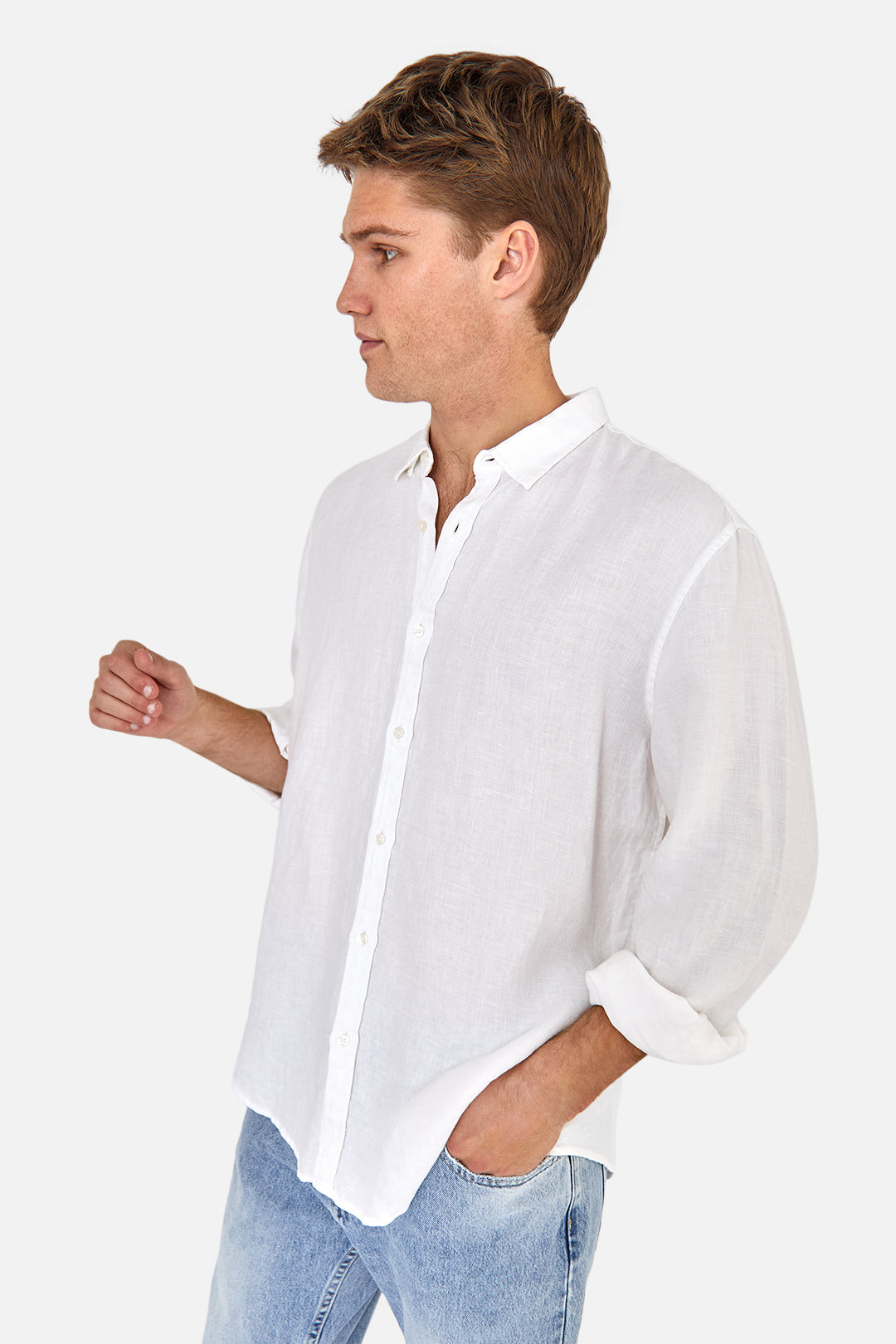 The Trinidad Linen Blend Long Sleeve Shirt - White