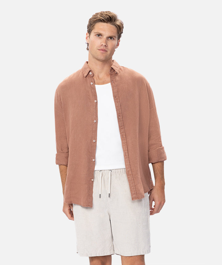 The Trinidad Linen Blend Long Sleeve Shirt - Copper