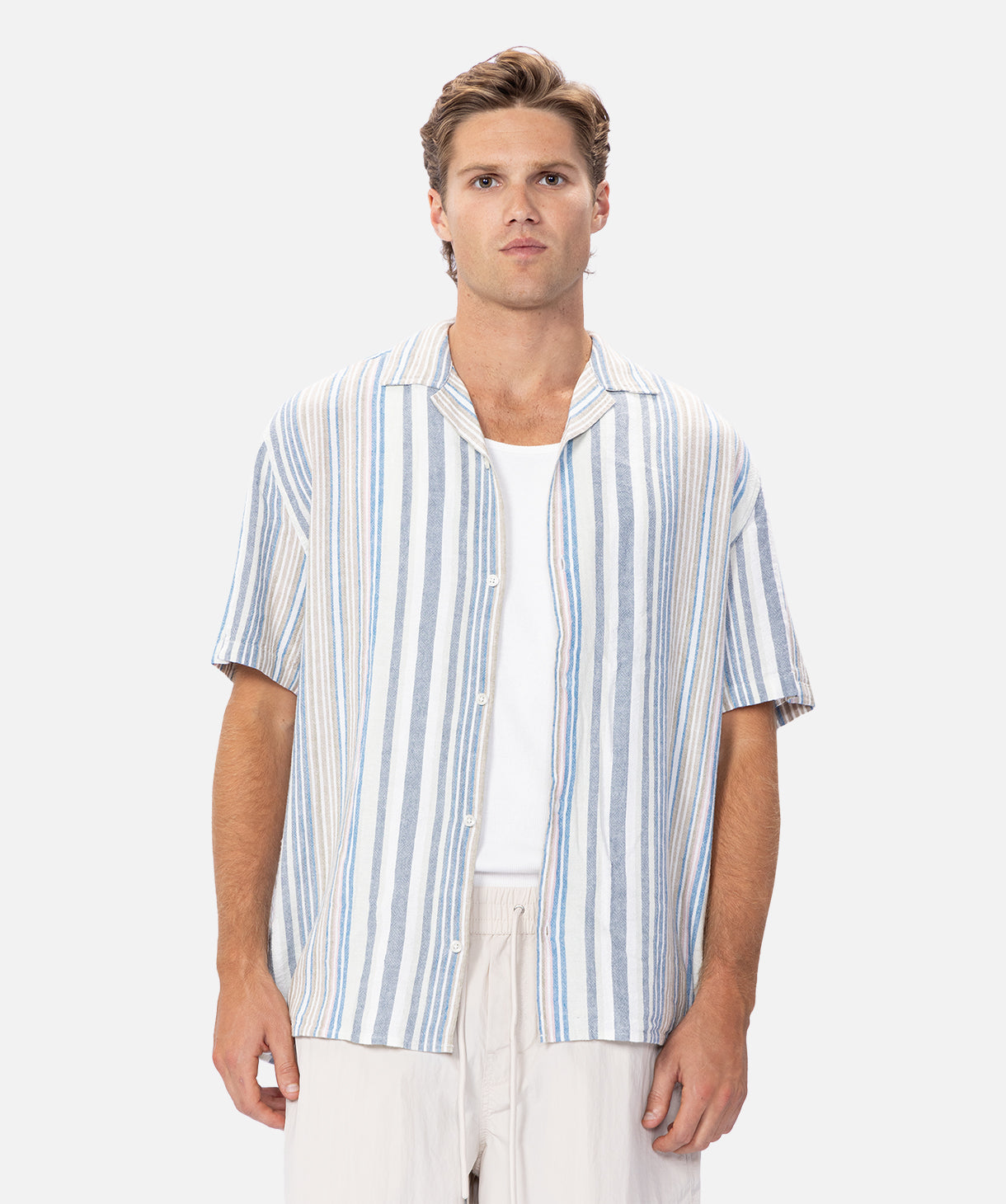 The Cefalu Linen S/s Shirt - Blue Multi – Industrie Clothing Pty Ltd
