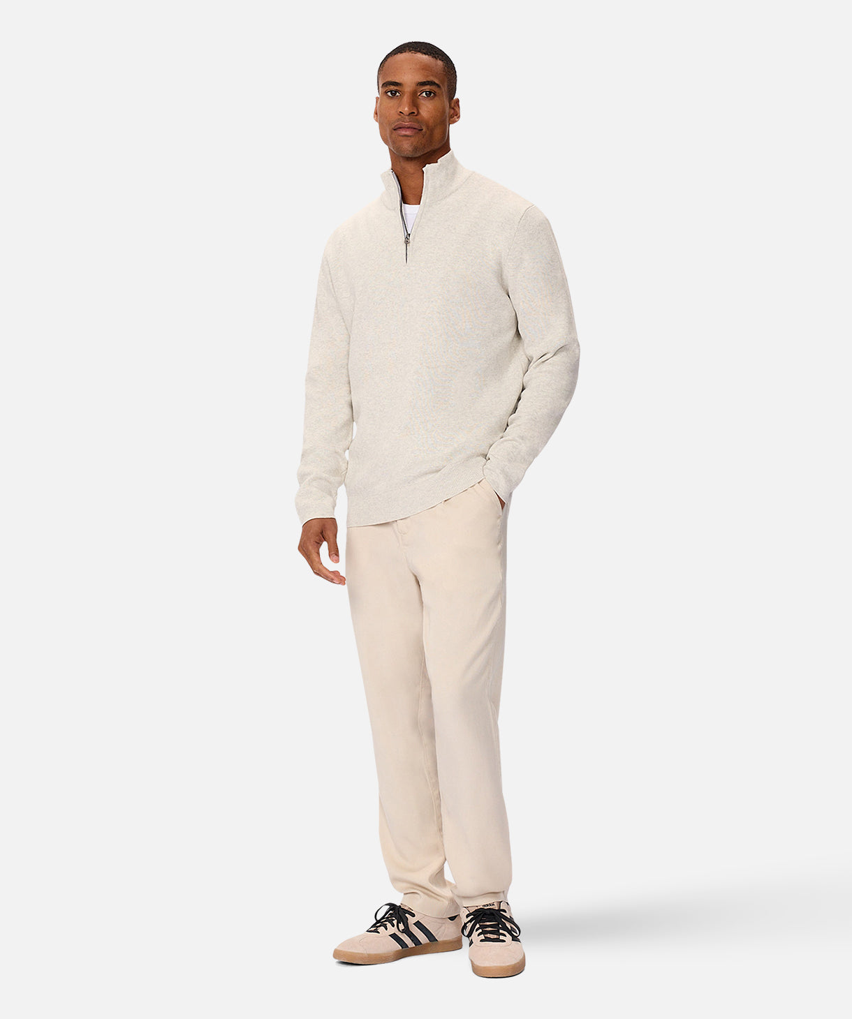 The Lakewood Zip Neck Knit - Oat Melange – Industrie AU