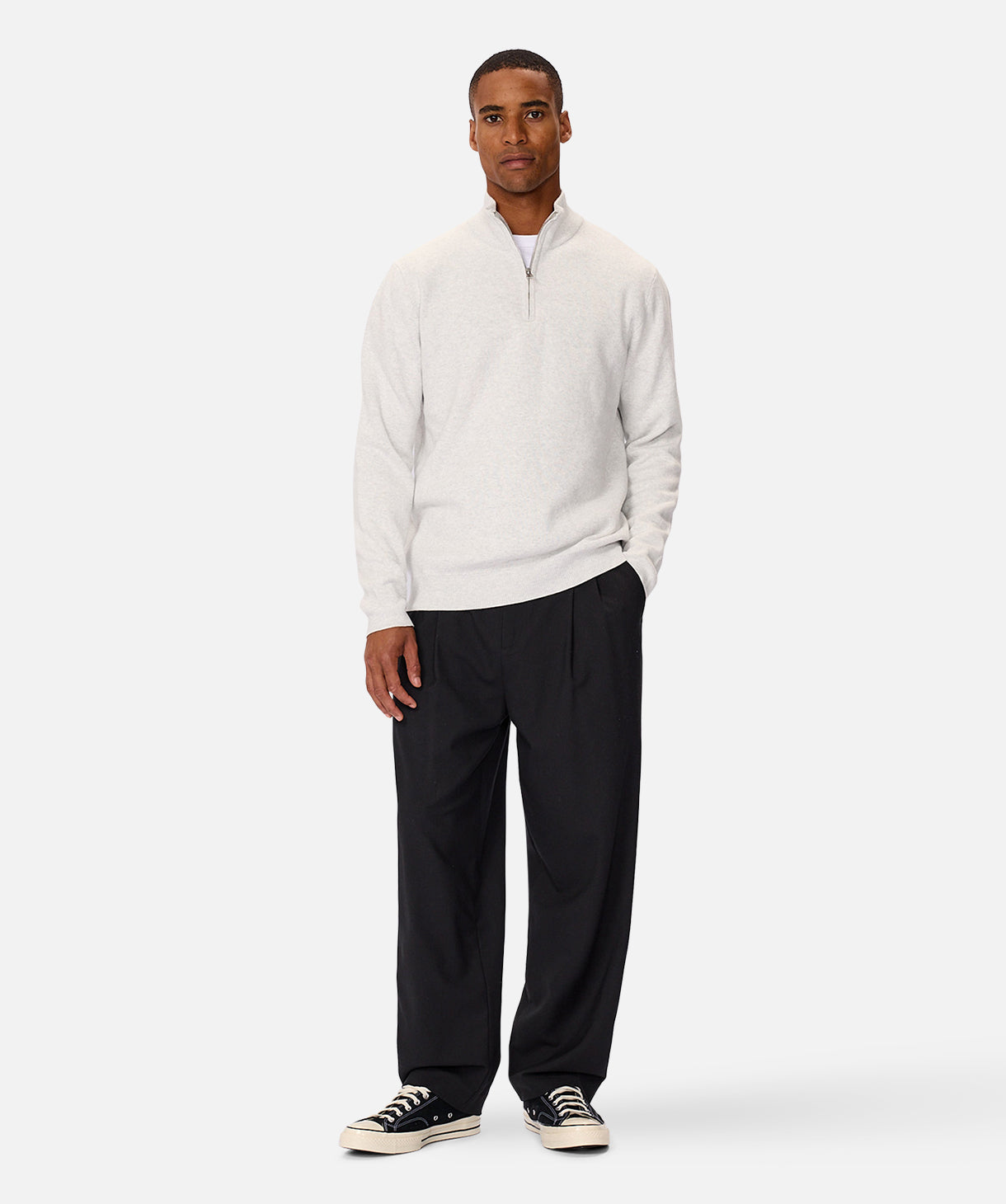 The Lakewood Zip Neck Knit - Snow Marle 24
