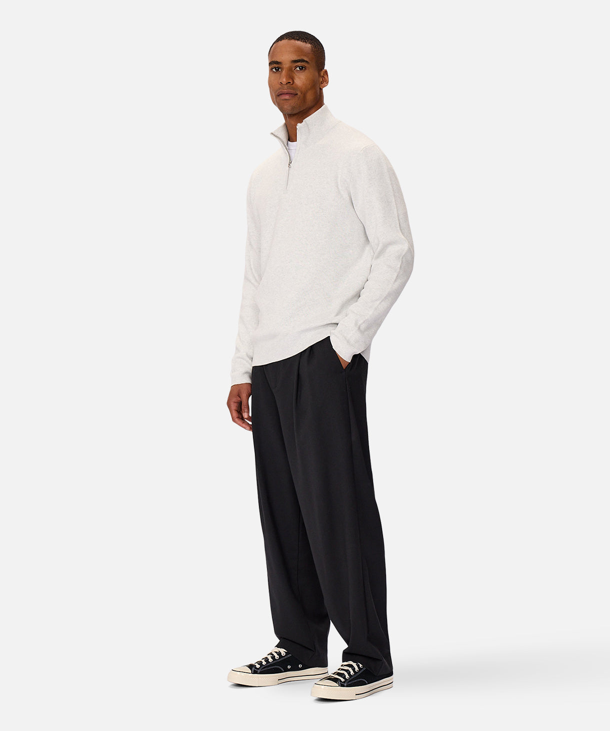 The Lakewood Zip Neck Knit - Snow Marle 24
