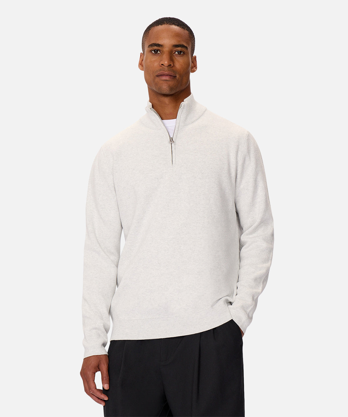 The Lakewood Zip Neck Knit - Snow Marle 24