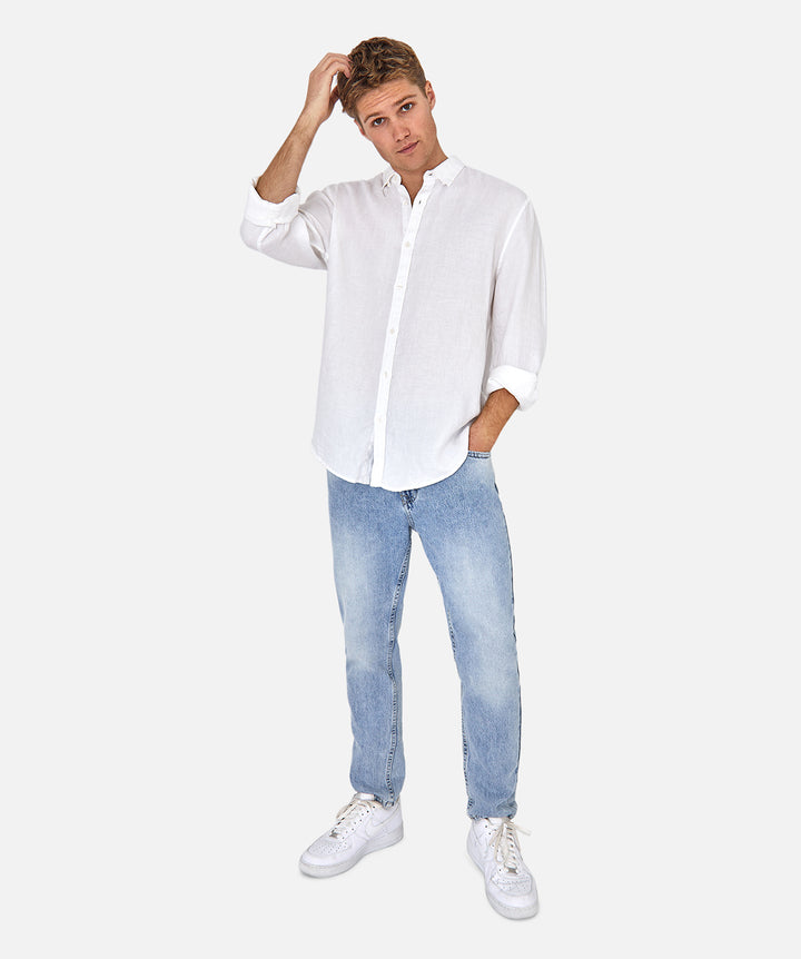 The Trinidad Linen Blend Long Sleeve Shirt - White