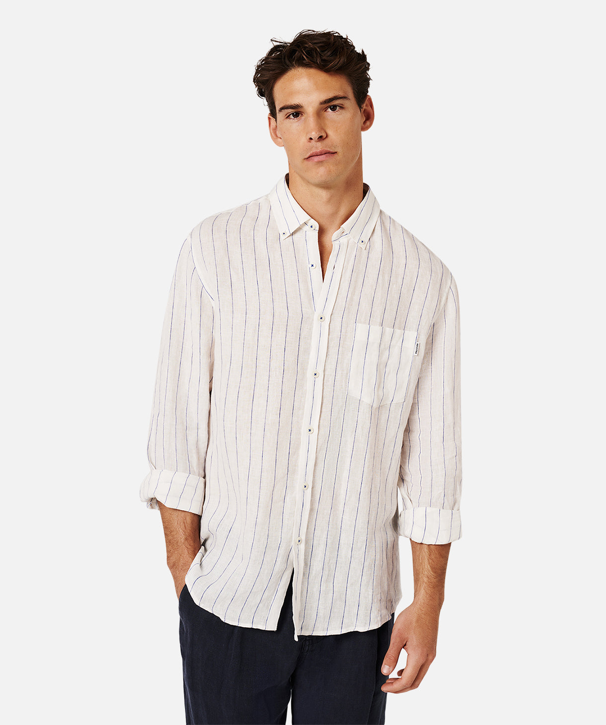 The Bonelli Linen L/s Shirt - Off White Blue – Industrie Clothing Pty Ltd