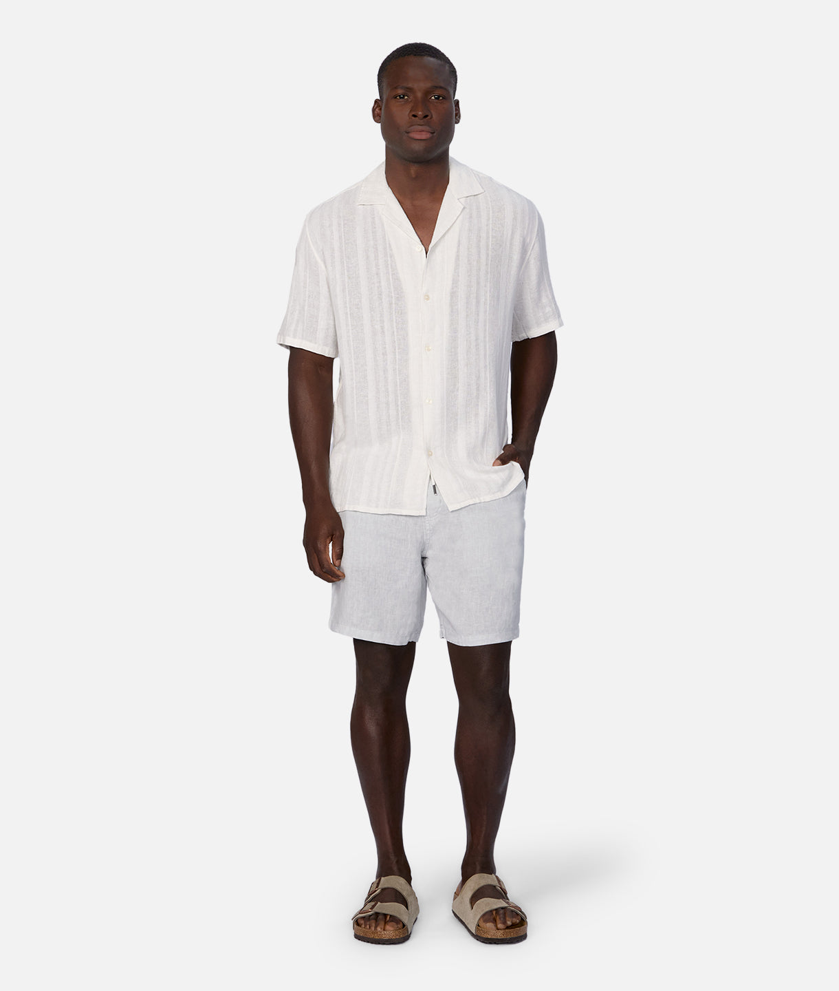 The Catanza Stripe S/s Linen Shirt - White