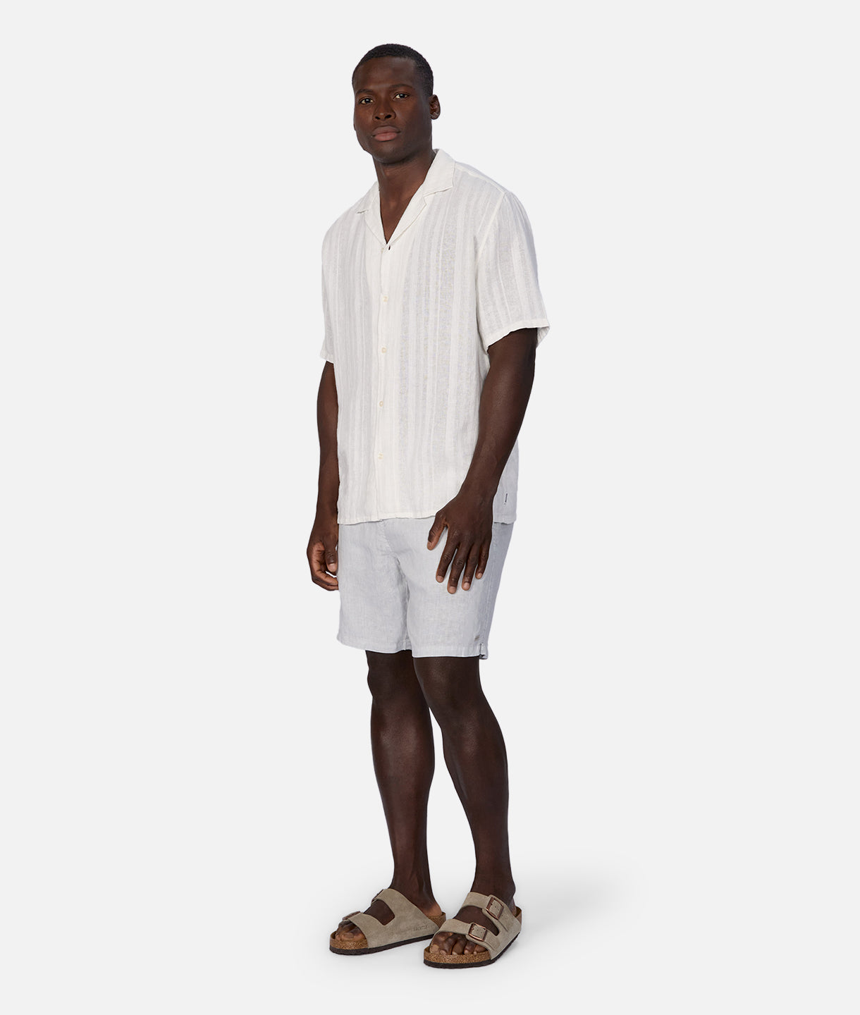 The Catanza Stripe S/s Linen Shirt - White