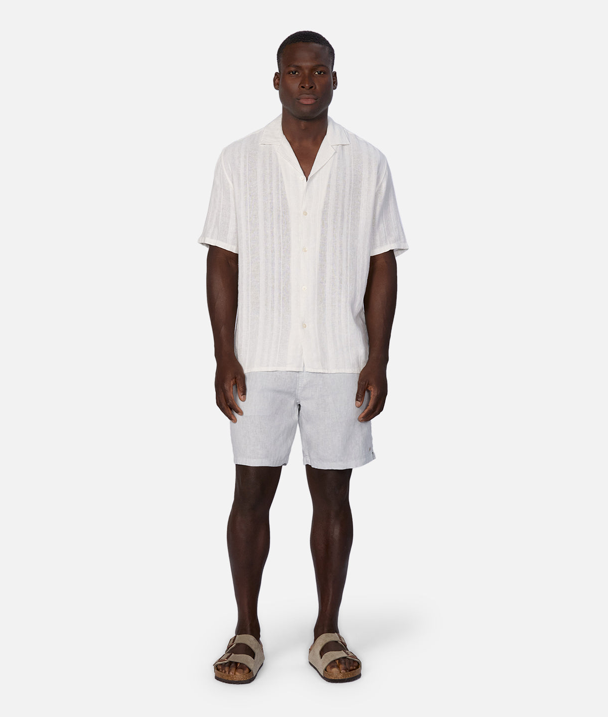 The Catanza Stripe S/s Linen Shirt - White