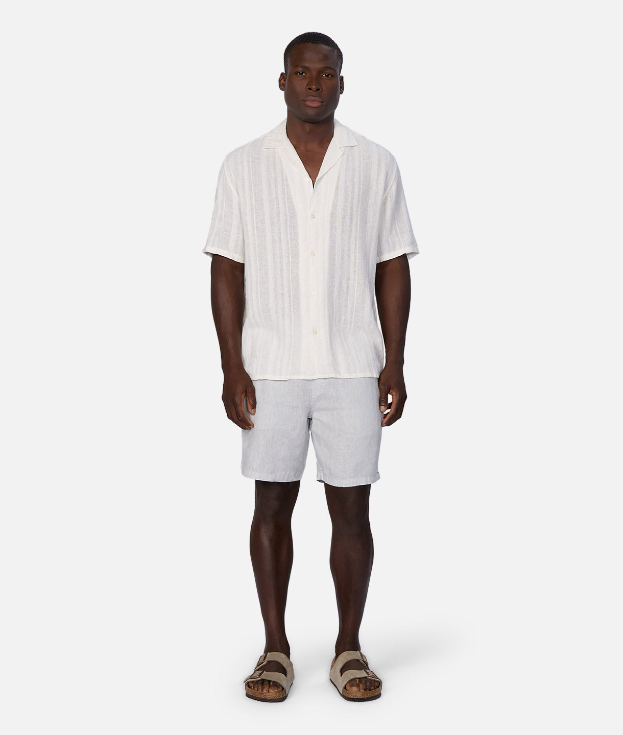 The Catanza Stripe S/s Linen Shirt - White