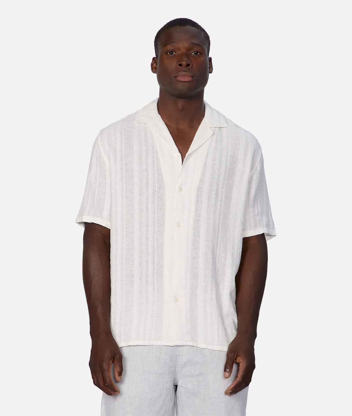 The Catanza Stripe S/s Linen Shirt - White