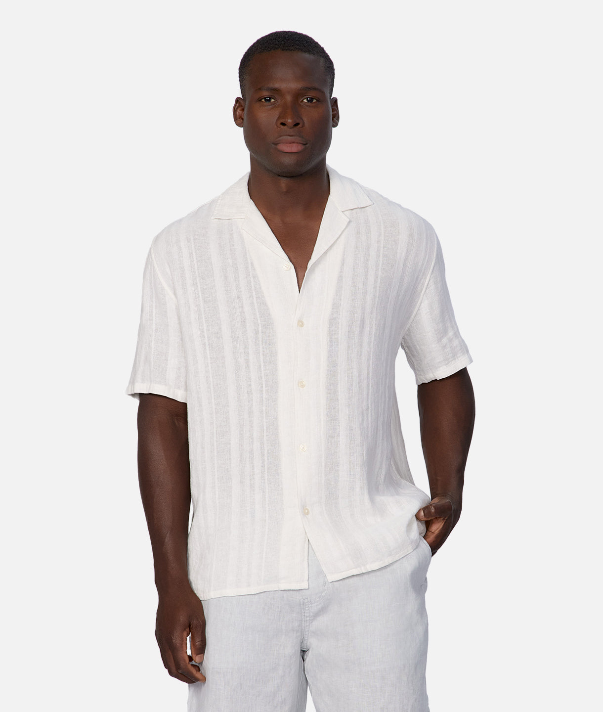 The Catanza Stripe S/s Linen Shirt - White