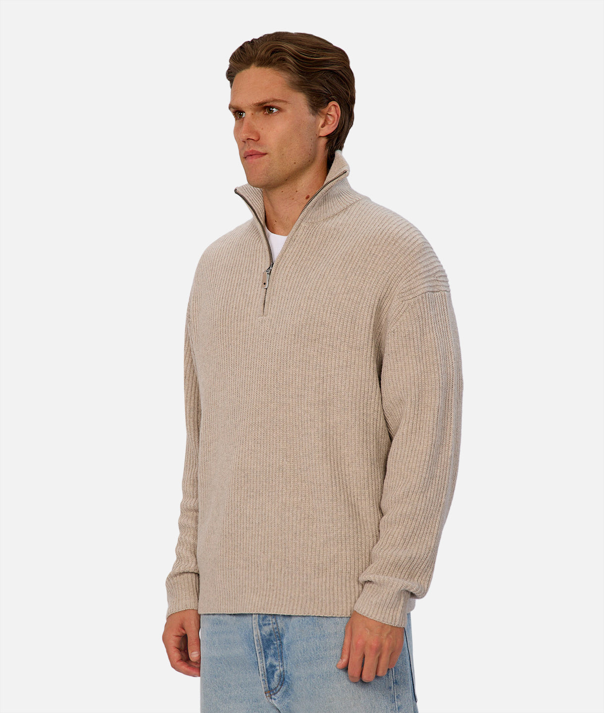 The Montreal Zip Neck Knit - Pebble