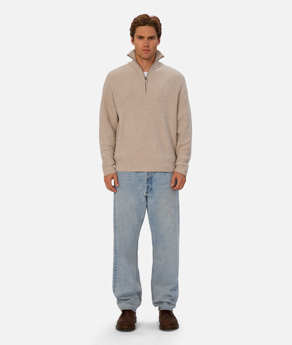 The Montreal Zip Neck Knit - Pebble