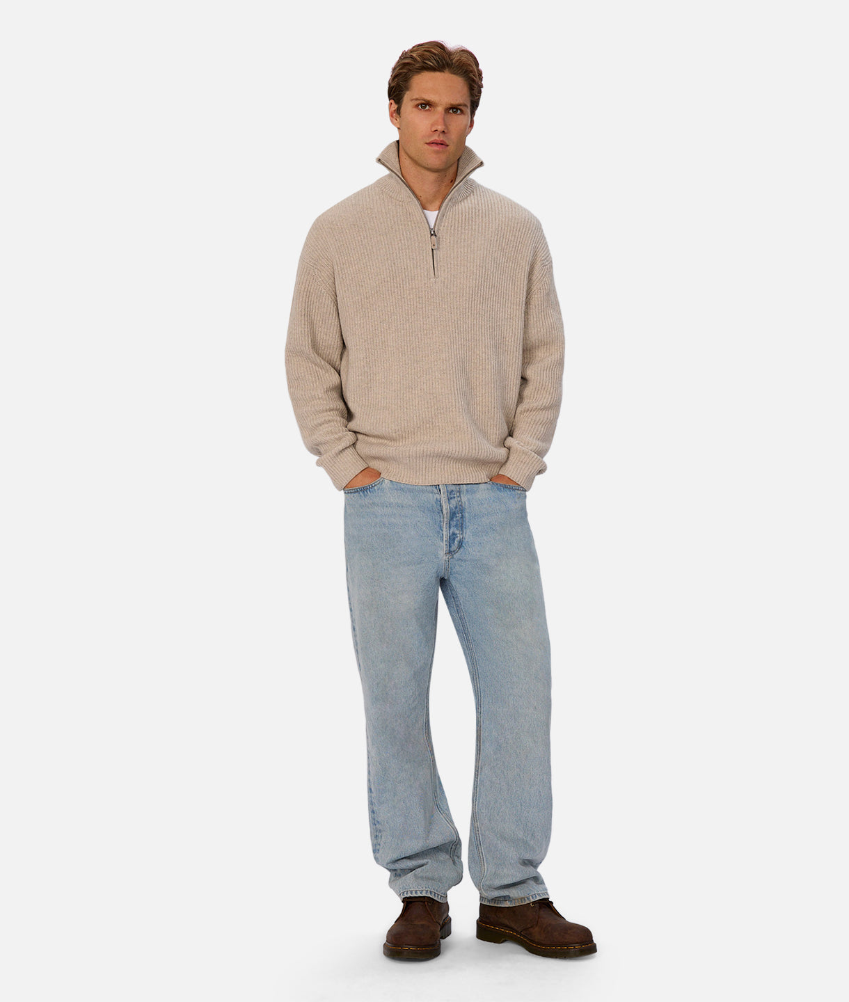 The Montreal Zip Neck Knit - Pebble