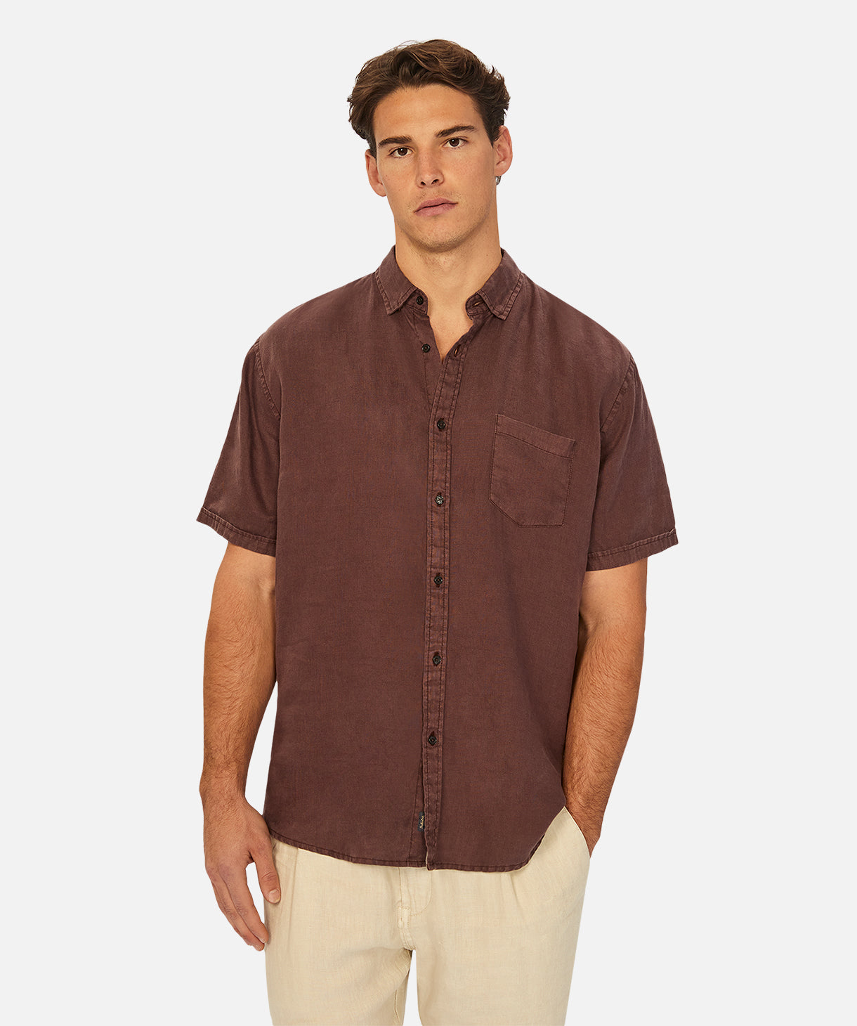 The Tennyson Linen S/s Shirt - Bordeaux – Industrie Clothing Pty Ltd