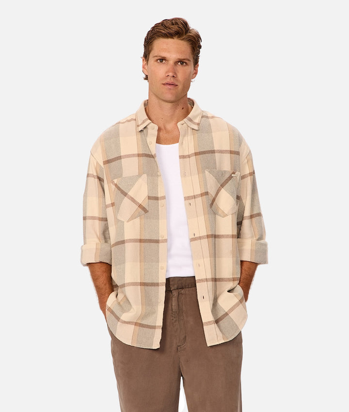 The Ridgeside Long Sleeve Shirt - Beige Charcoal