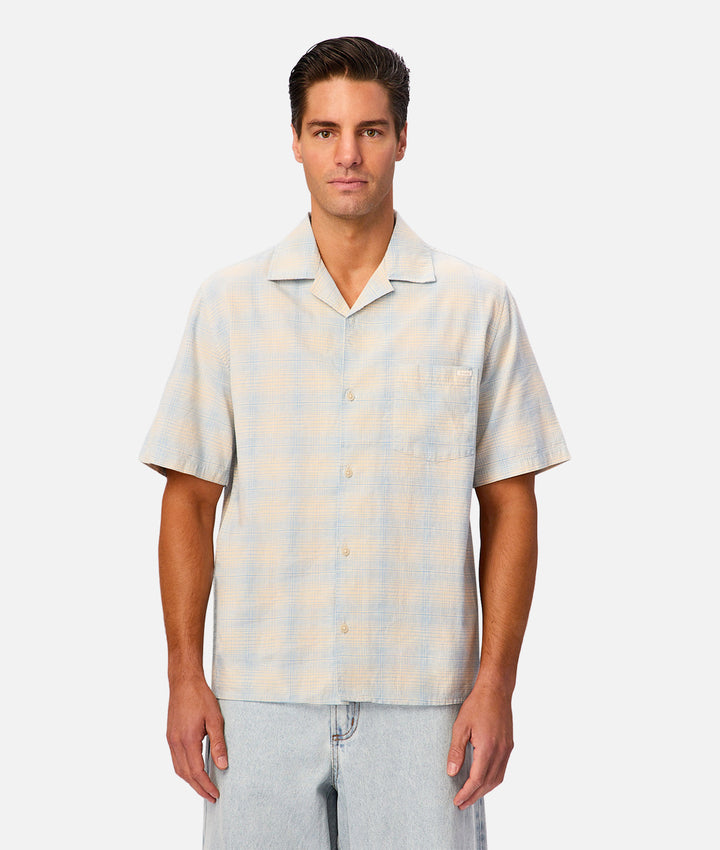 The Stone / Sky Check Short Sleeve Shirt - Stone Light Blut Marle 