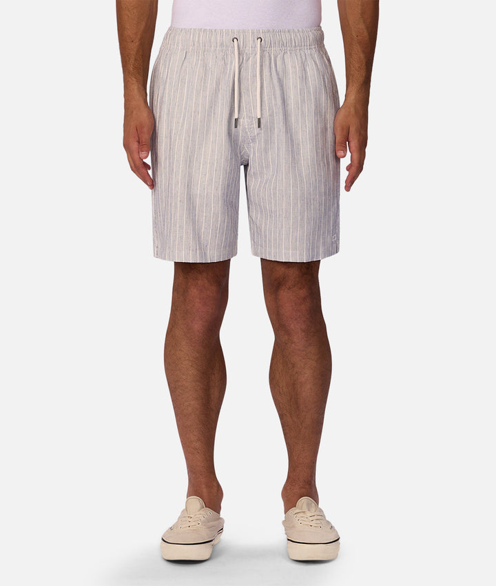 The La Brava Linen Blend Short - Blue / Off White