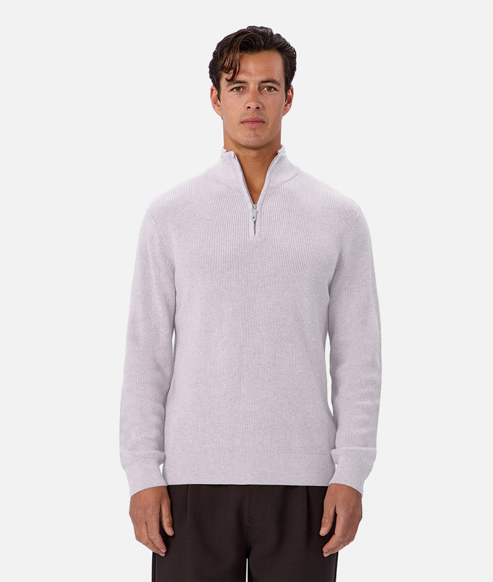 The New England Zip Neck Knit - Snow Melange