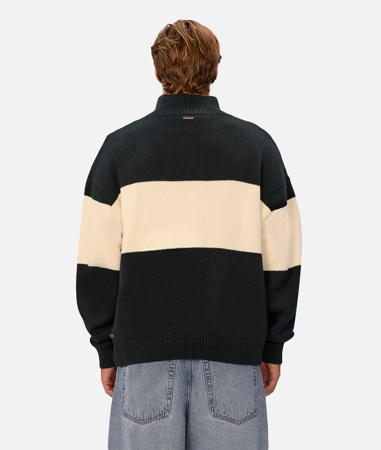 The Osborne Zip Neck Knit - Pine Cream Combo