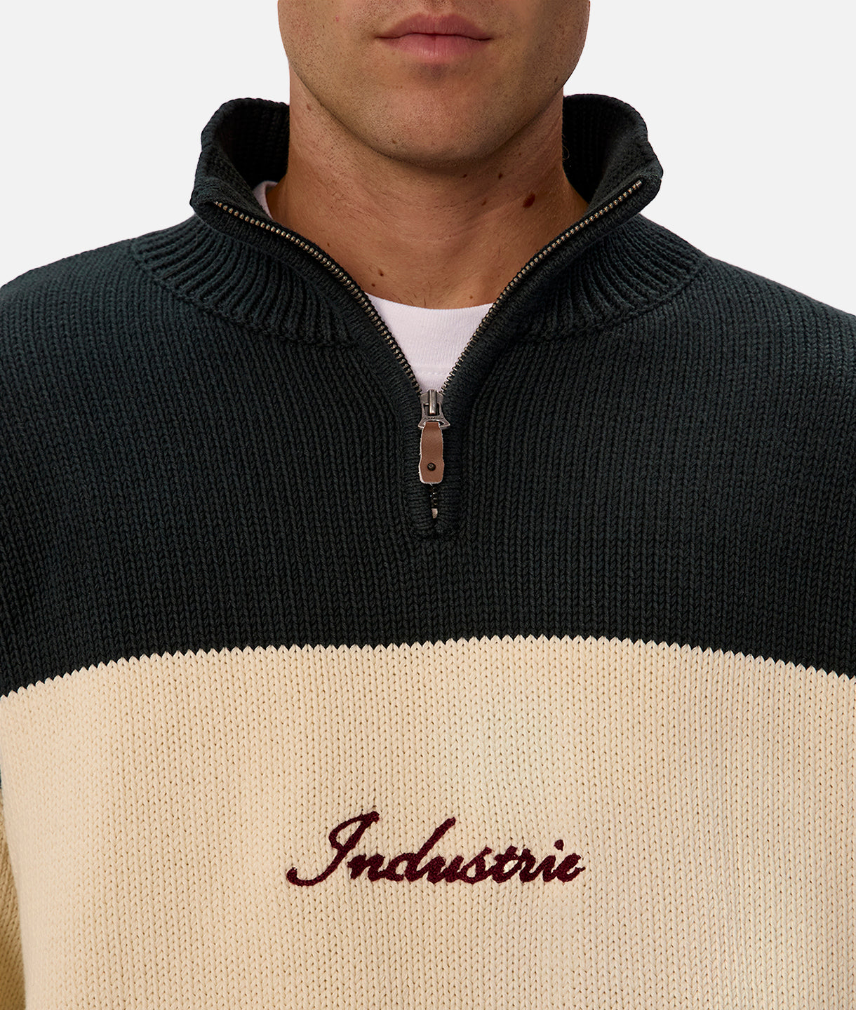 The Osborne Zip Neck Knit - Pine Cream Combo