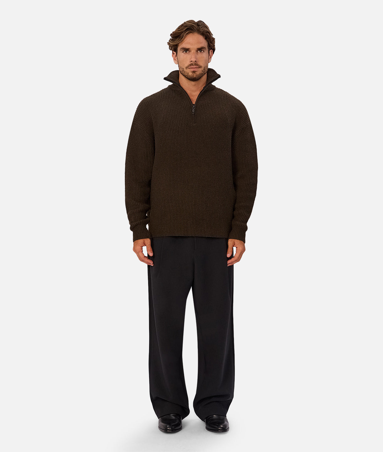 The Montreal Zip Neck Knit - Dark Military