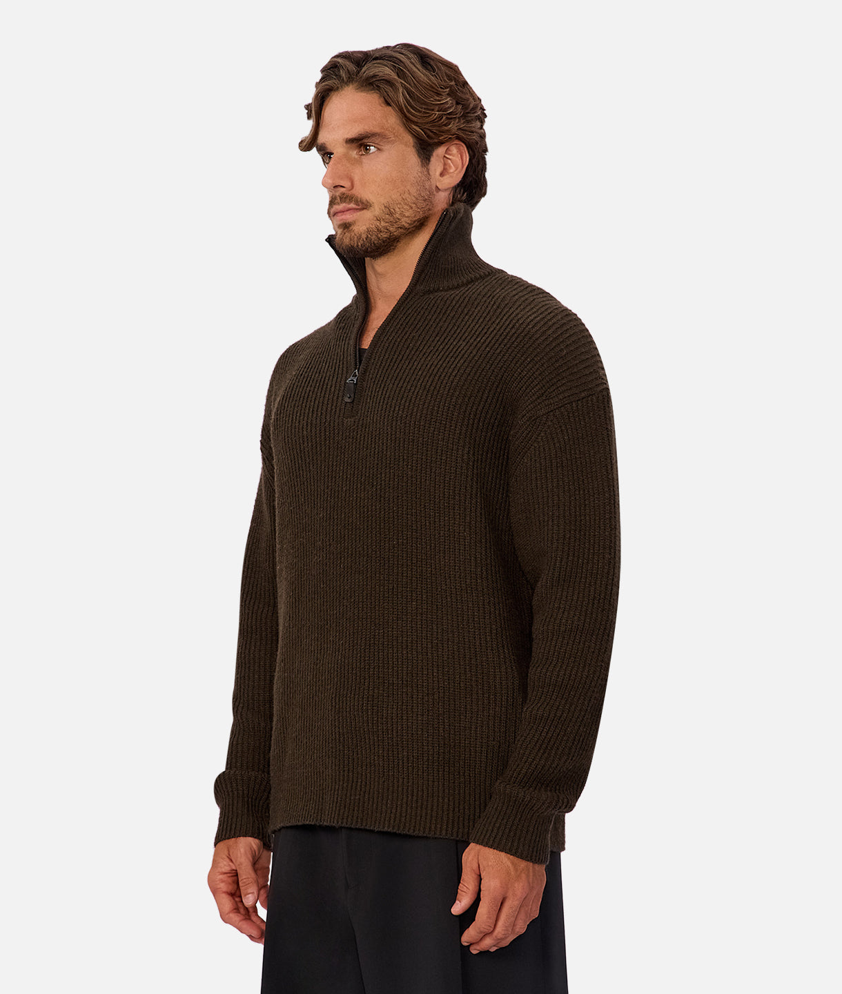 The Montreal Zip Neck Knit - Dark Military