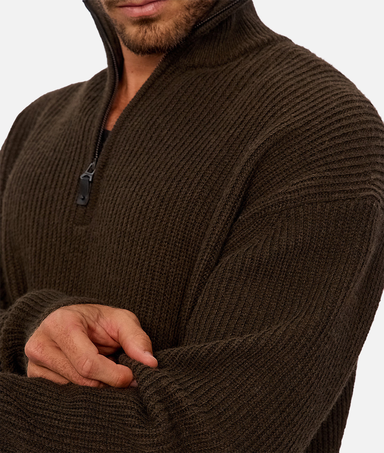 The Montreal Zip Neck Knit - Dark Military