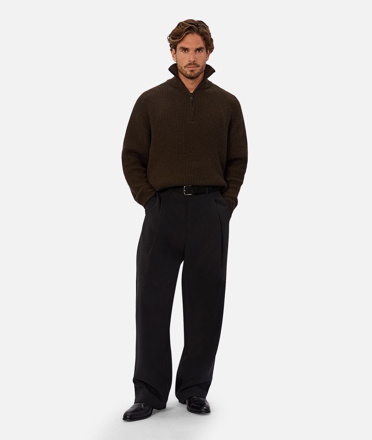 The Montreal Zip Neck Knit - Dark Military