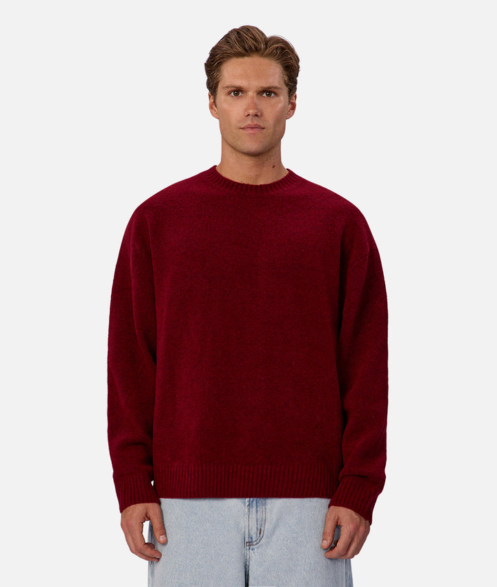 Man wearing a burgundy sweater on a plain background
