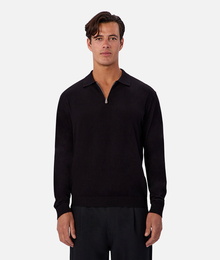The Sinatra Long Sleeve Polo - Black