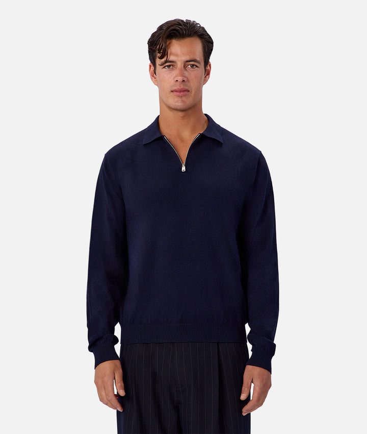 The Sinatra Long Sleeve Polo - Dark Navy