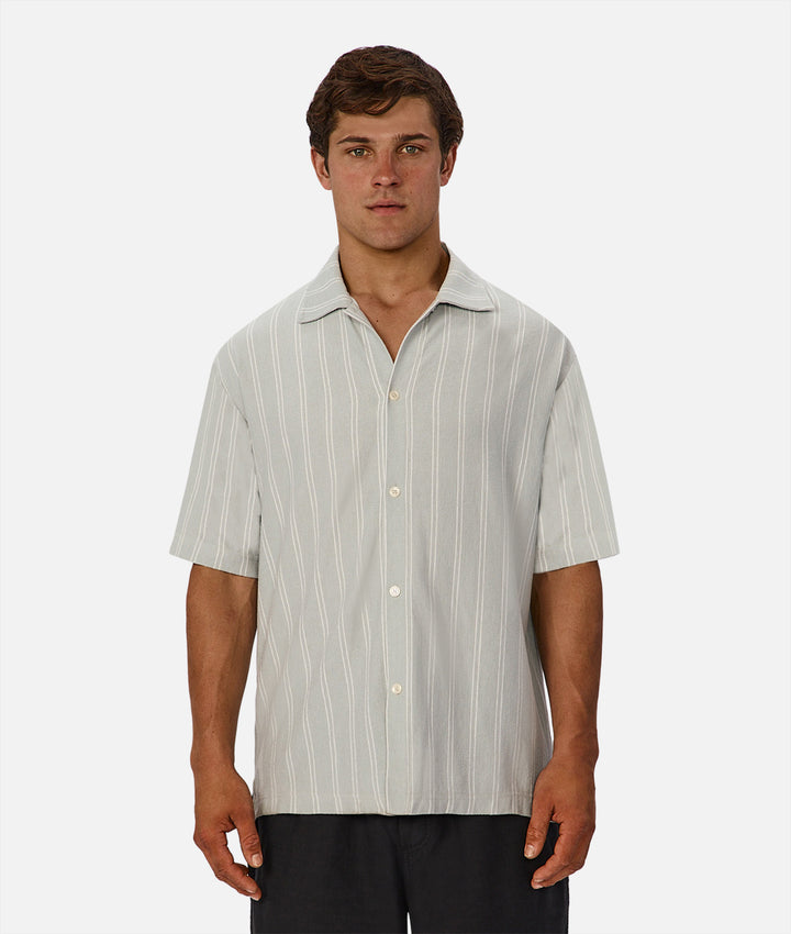 The Pacifico Stripe Short Sleeve Shirt - Turqouise / Off White