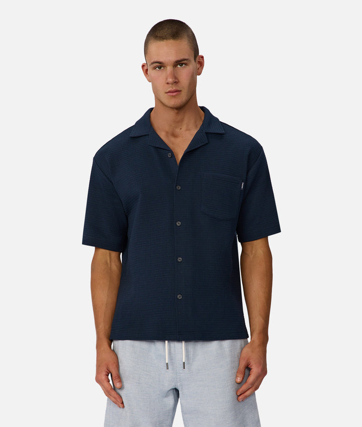 The Knitted Malibu Short Sleeve Shirt - Navy Blue