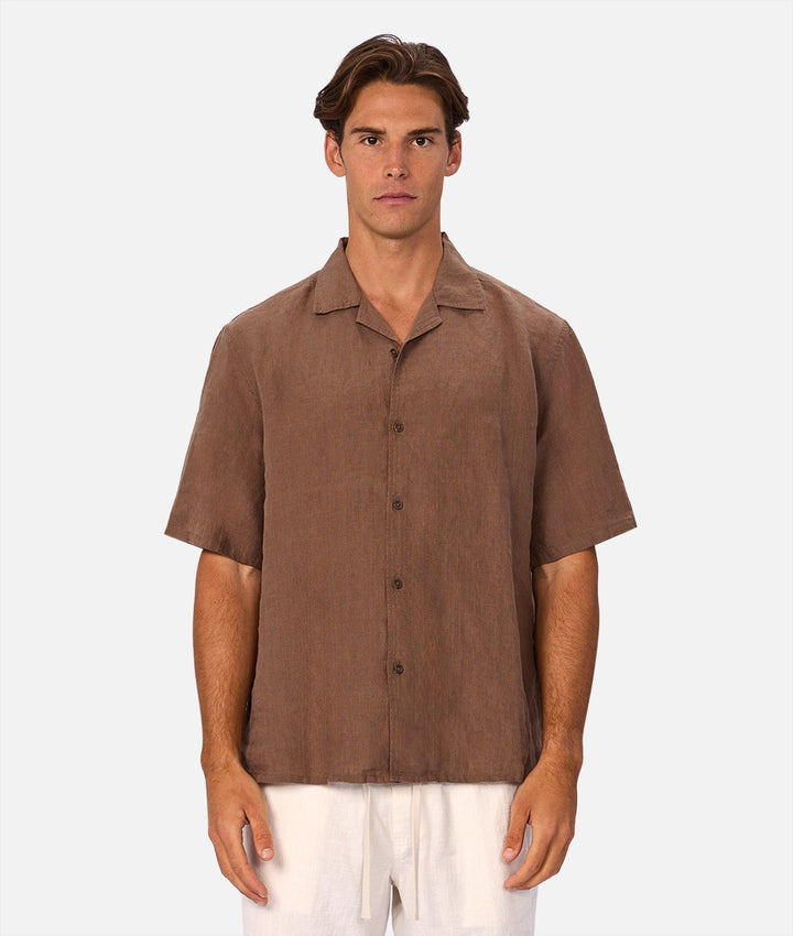 The St Martins Short Sleeve Linen Shirt - Macchiato