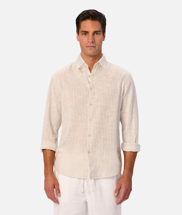 The Leon Long Sleeve Shirt - Wheat / Light Blue